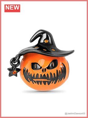 Sterling Silver Pumpkin Wizard Hat Charm Bead for Bracelet Necklace